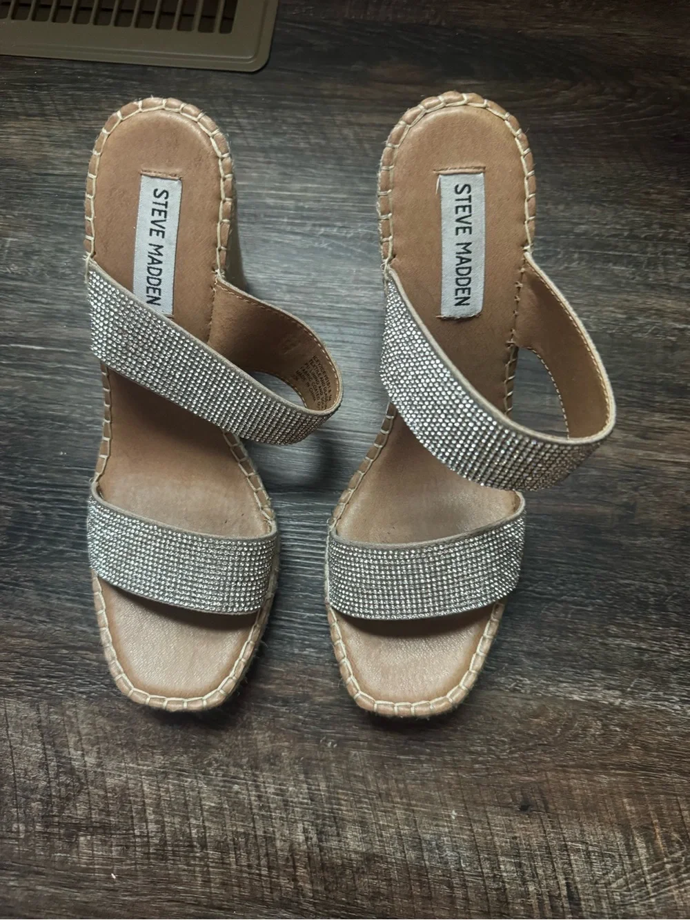 Steve Madden Silver Crystal Espadrille Wedges